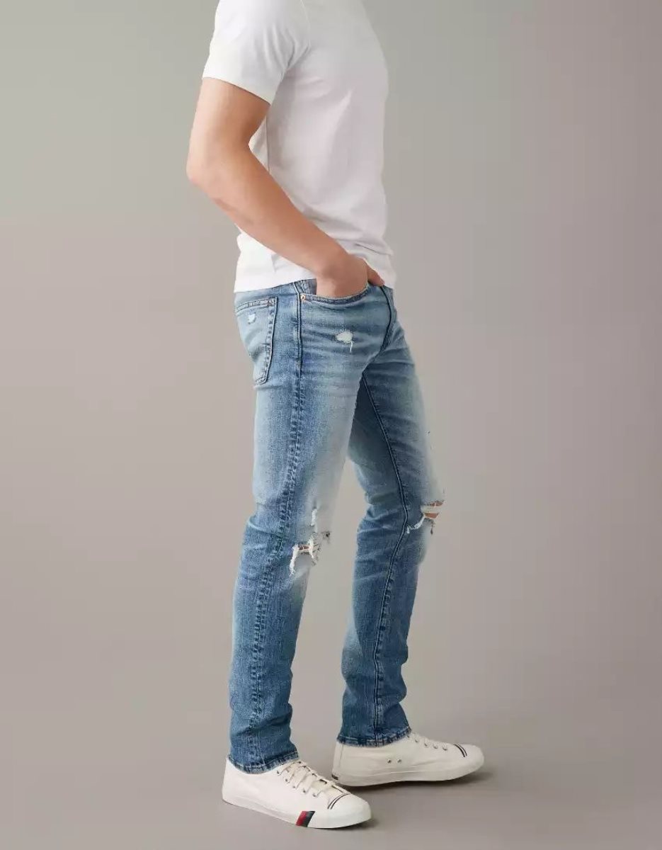 Jean American Eagle AE AirFlexRipped Slim Bleu Homme | QWU-38746545